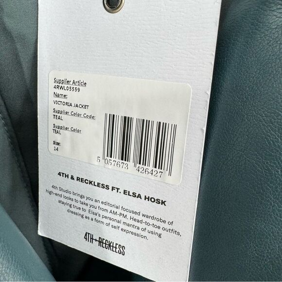 4th &‎ Reckless PU double breasted Victoria jacket in teal XL - Picture 9 of 10